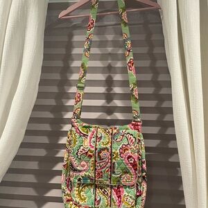 Vera Bradley Vibrant Green and Pink Crossbody Bag with Braided Strap